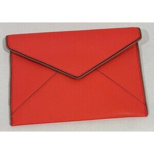 Rebecca Minkoff LEO envelope clutch leather color grapefruit zipper edge